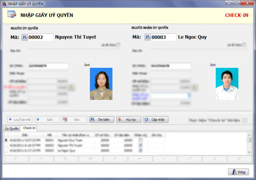 check-in ủy quyền phần mềm kiểm phiếu bầu cử